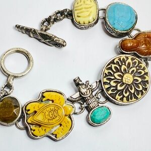 Vintage Bohemian Silver & Gemstone Bracelet